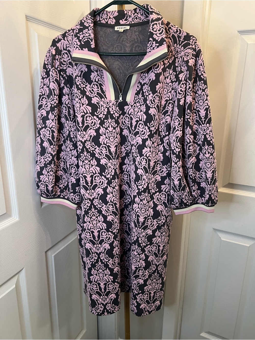 JODIFL purple Floral Knit Sleep Tunic dress with Zip Collar